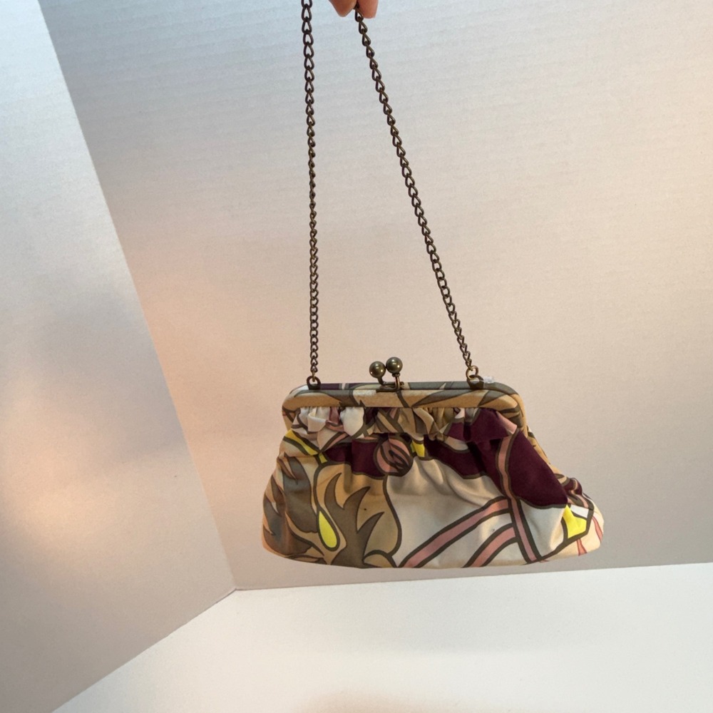 Gap Kiss Lock Clasp Evening Clutch Handbag Floral‎ Pattern Chain Strap NEW VTG